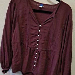 Old Navy Eyelet Peasant Maroon Blouse